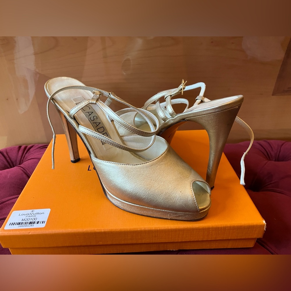 Casadei Gold Platform Heels with Strappy Design